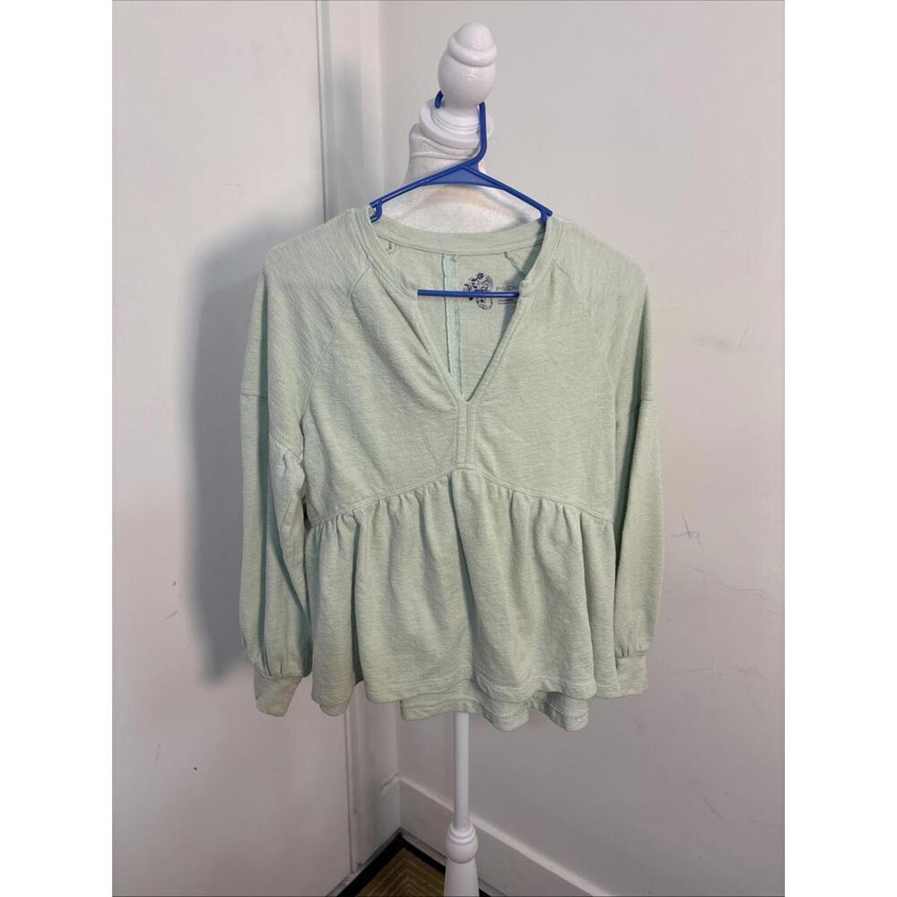 Pilcro XXS Mint Greenβ French Terry Split Neck Peplum Top